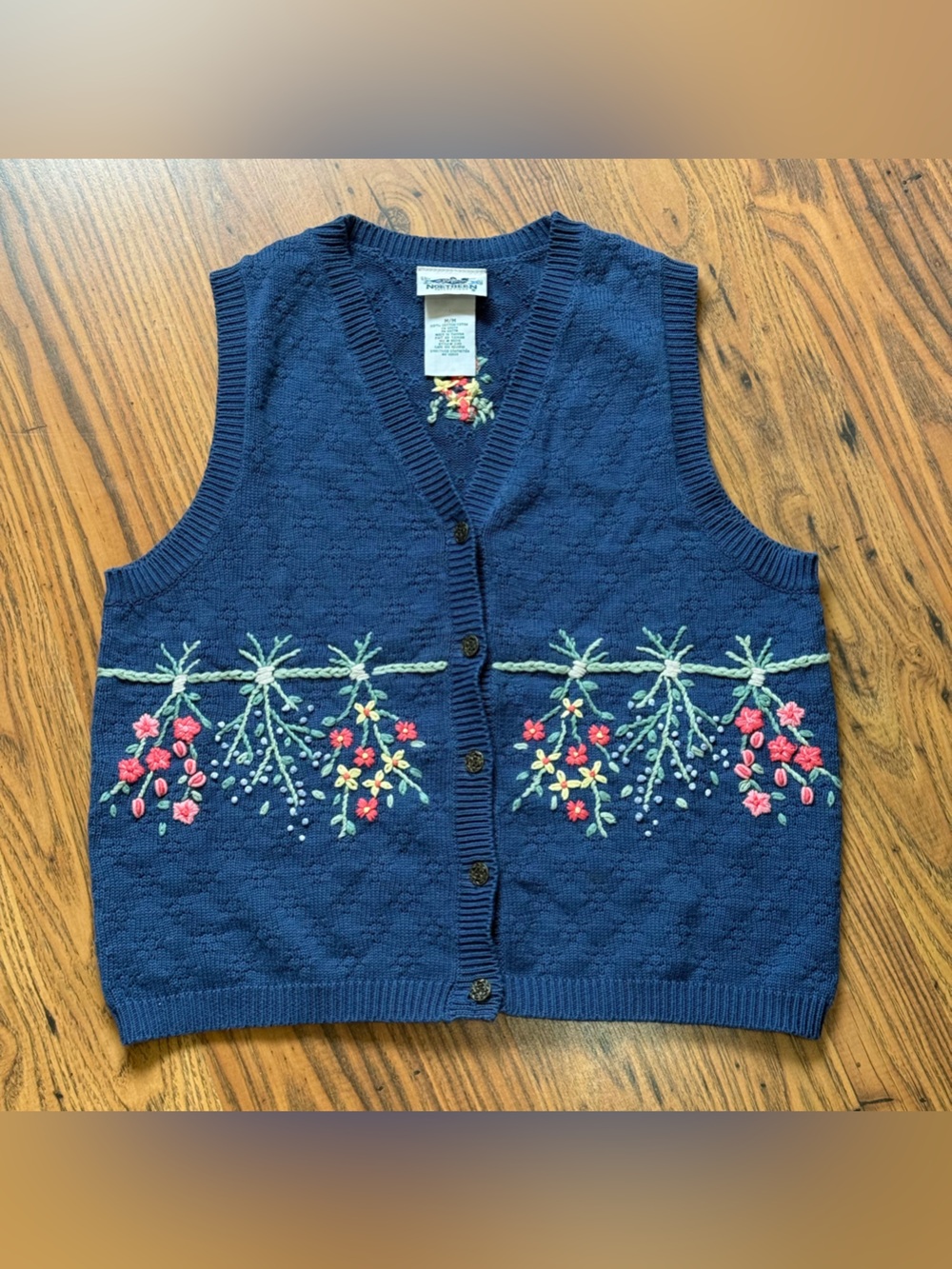 Northern Reflections Navy Embroidered Floral Sweater Vest